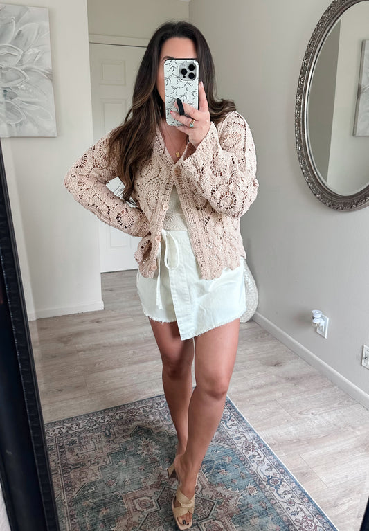 Soft Taupe Crochet Cardigan