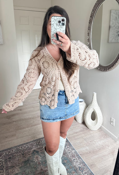 Soft Taupe Crochet Cardigan