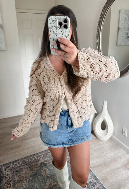 Soft Taupe Crochet Cardigan