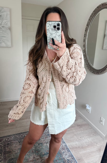 Soft Taupe Crochet Cardigan