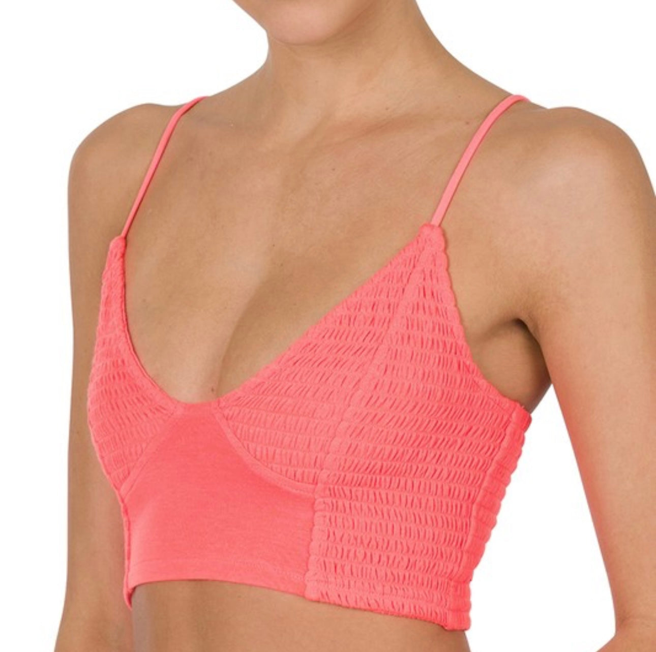 Smocked Charm Bralette in Bright Coral